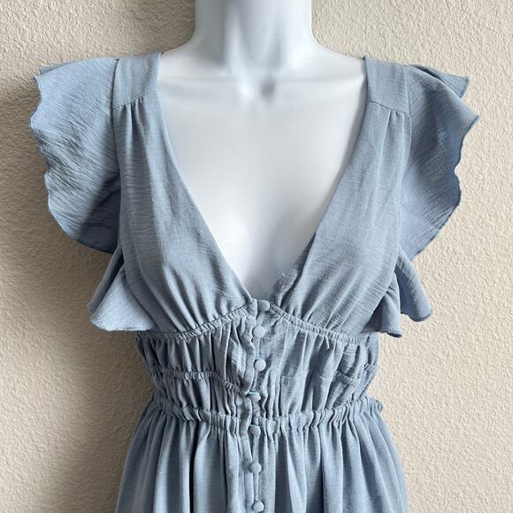 Bishop & Young Sea Blue Santorini Midi Ruffle Dress Women's XS Coquette Cottage - Picture 4 of 9